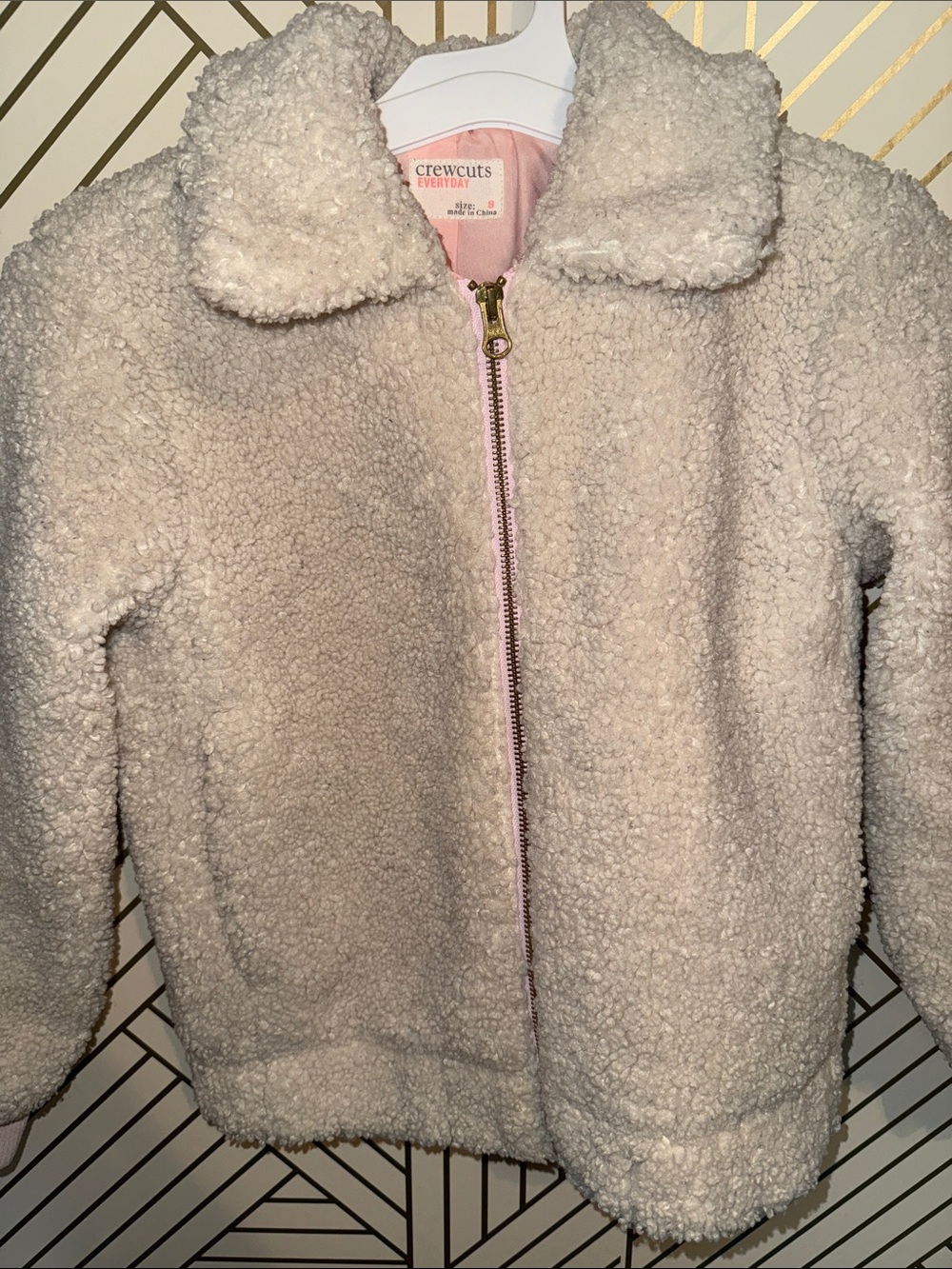 Crewcuts Cream Sherpa Puffer Jacket with Pink Lining - Picture 6 of 7